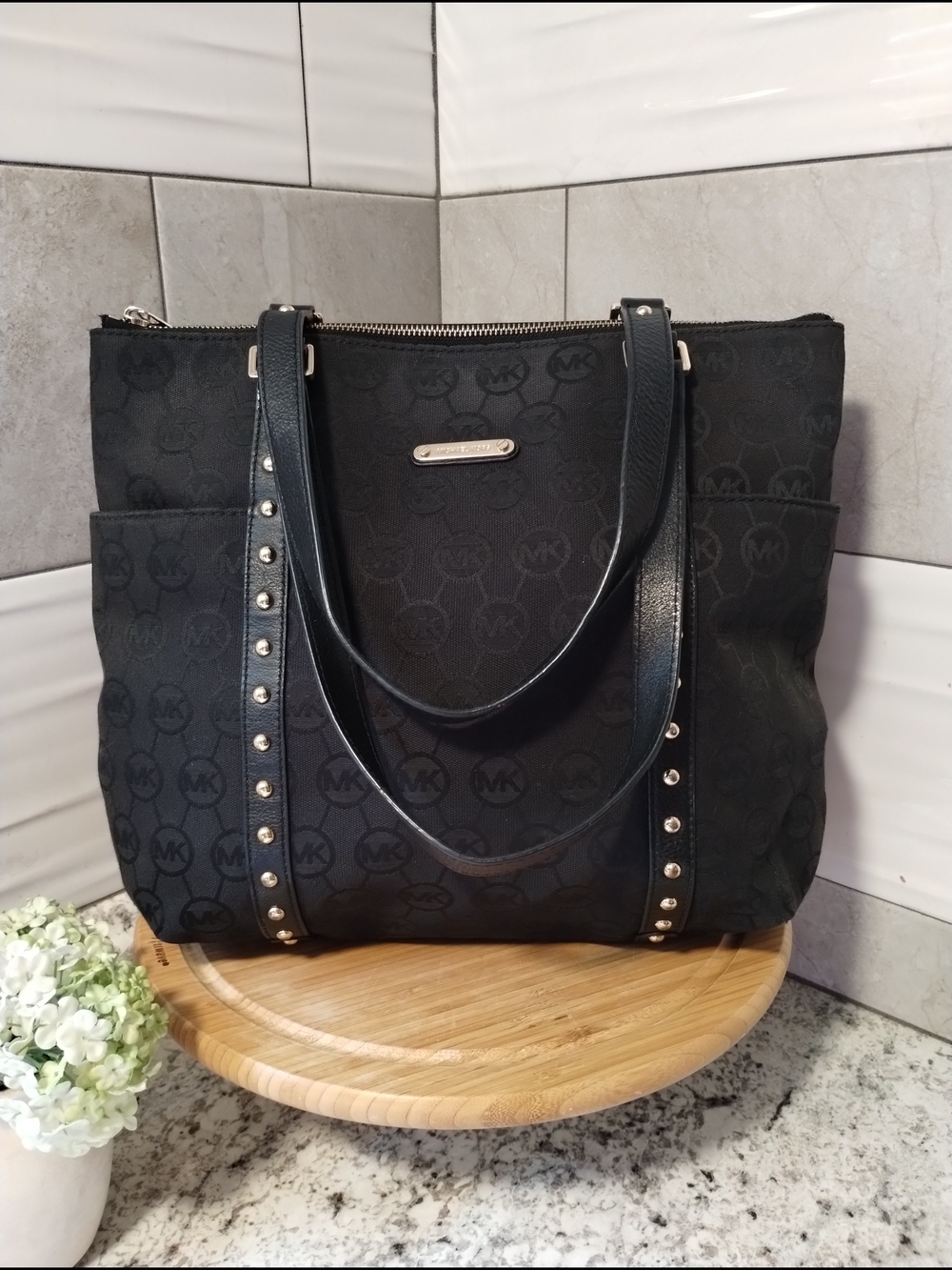 Michael Kors Black Signature Studded Tote
